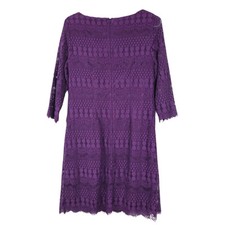 Eliza J Women Lined Lace 3/4 Sleeves Knee Length Shift Dress Size 6 Cotton Blend
