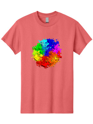 Rainbow-Paint-Splatter Mens Graphic Tee, 100% Cotton, Casual Summer Wear