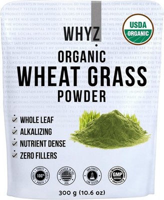 WHYZ Organic Wheatgrass Powder 300g USDA Certified 100 Servings Superfood
