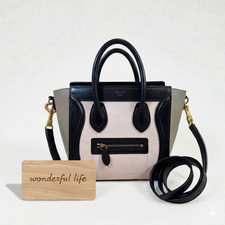 Celine Luggage Nano Shopper Borsa a tracolla in pelle tricolore a 2 vie...