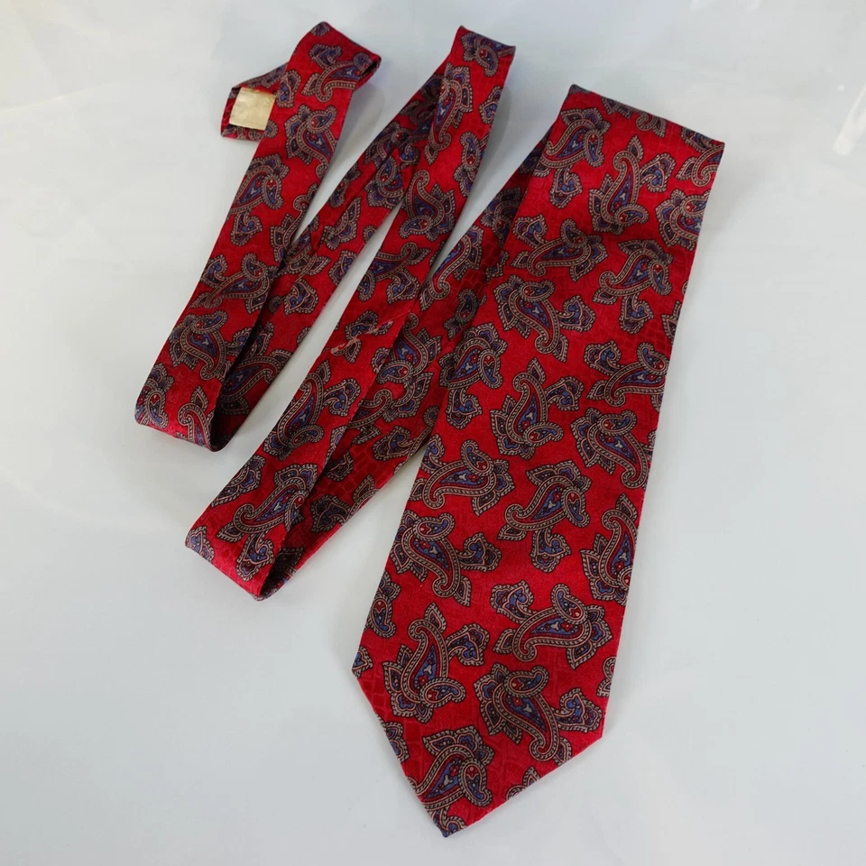 Corbata Pierre Balmain Cuello Para Hombre Roja Marrón Cachemira Seda Western Boho Informal Lujo Foto 3 de 4