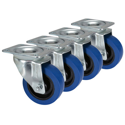 4 Pack Penn Elcom W9000Z 4'' Swivel Caster w/Blue Wheel 330 lb. Heavy duty gauge