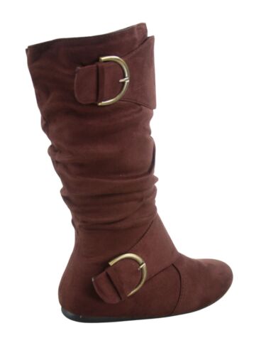 NEW Women's Faux Leather Suede Flat Heel Zip Mid Calf Boots Shoes Size 5 - 10 - Picture 20 of 59