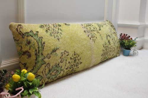 Yellow Colors Vintage Turkish Rug Pillow Case, 12x36 inc Lumbar Pillow Case, Hom - Picture 3 of 7