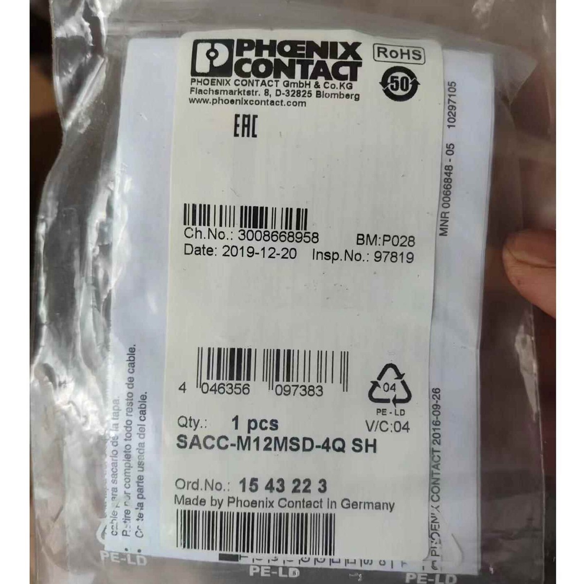New Phoenix Contact Data Connector SACC-M12MSD-4Q SH 1543223