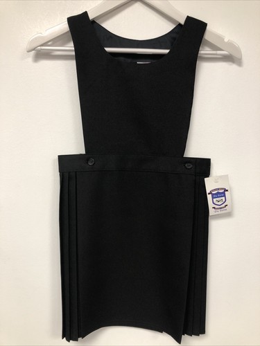 Truform Girls Pinafore Black, Age 8-9, Bib Top, Front Wrap Pleated Skirt, NWOT