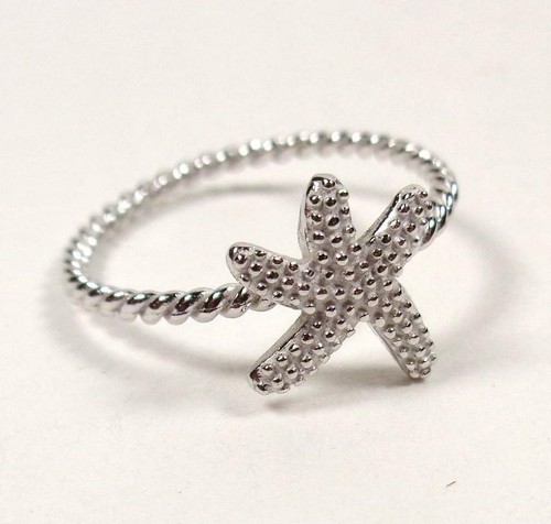 STERLING SILVER NAUTICAL ROPE RING WITH STARFISH SEA LIFE RING SIZES 6 7 8 AND 9 - Picture 2 of 7