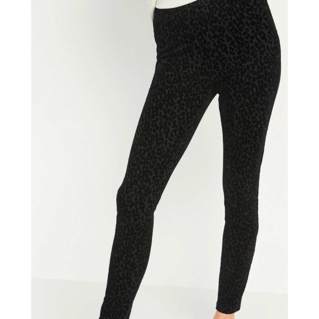 Old Navy Women's Black Animal Print Mid Rise Stretch Full-Length Leggings Size M