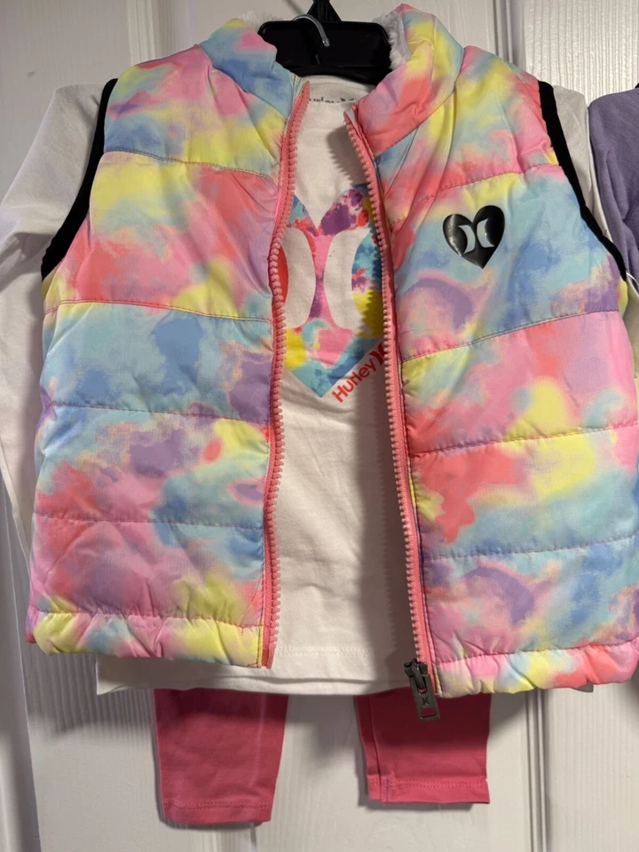 Chaleco acolchado Hurley multicolor rosa/púrpura para niñas pequeñas 3 piezas Juego ~ 2T o 3T Foto 2 de 3