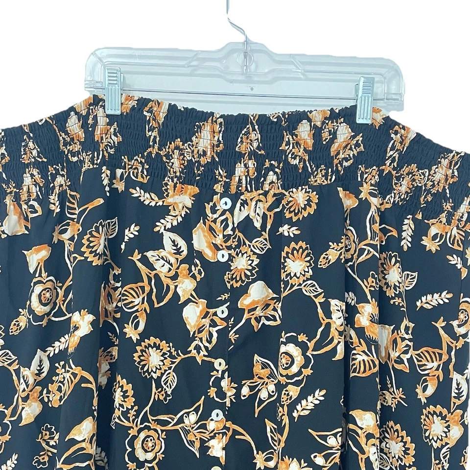 Susan Graver 4X Falda Pasaporte Midi Cintura Elástica Negra Dorada Floral Fluida Madura Foto 4 de 4