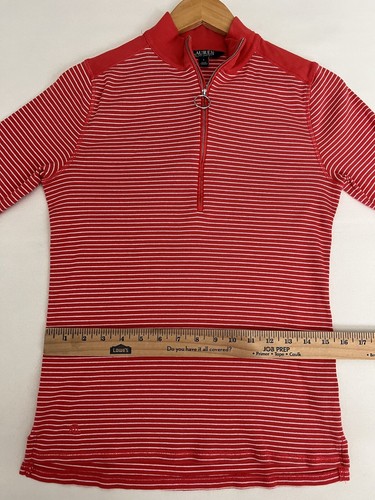 Lauren Ralph Lauren Womens Half Zip Striped Fitted Sweater in Coral & White Sz L - Foto 6 di 18