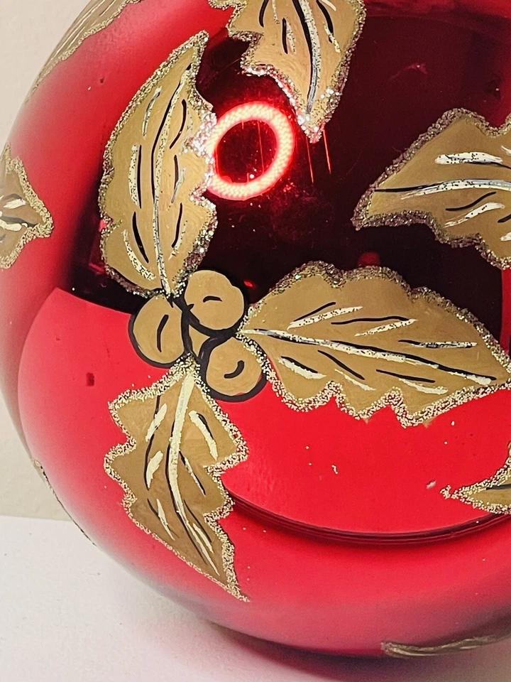 Vintage Glass Christmas Ornament - Hand Painted Red & Gold Size Extra Large - Image 2 of 4