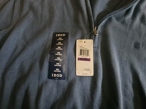 Izod light blue Mens Pullover Shirt Jacket 1/4 Zip Size XXL Cotton - Free Ship - Picture 2 of 7