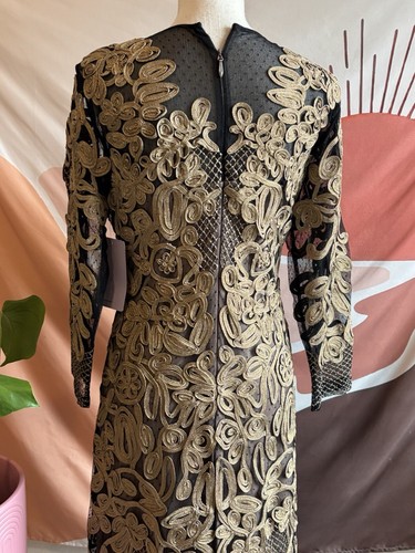 JS Collections Metallic Gold Black Soutache Embroidered Cocktail Dress NWT Sz 10 - Picture 12 of 21