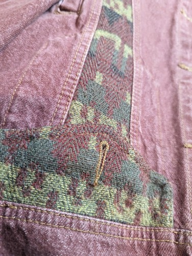 Vintage Billabonic Aztec Denim /Wool Blanket Jacket L Made In USA - Picture 13 of 21