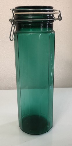 13” Emerald Green Ribbed Canister With Wire Bail Closure - Picture 2 of 4