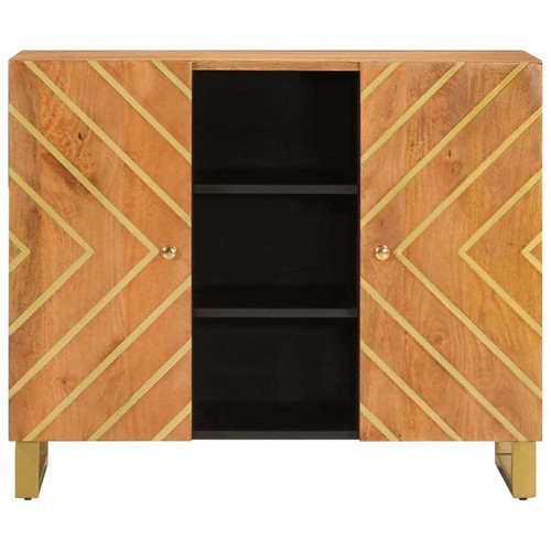 Credenza Marrone e Nera 90x33,5x75cm in Legno Massello di Mango vidaXL - Foto 4 di 12