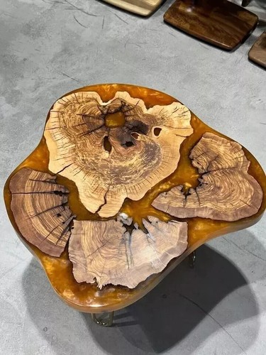 Orange Epoxy Resin Coffee Table Top, Live Edge Wooden Epoxy Resin Table Top - Picture 3 of 8