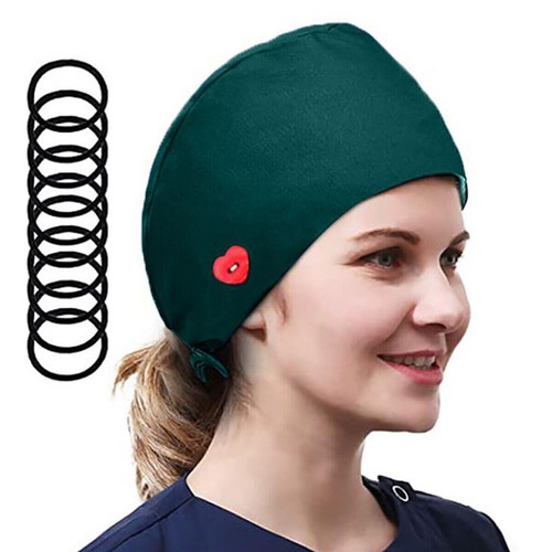 Unisex Scrub Cap Doctor Nurse Bouffant Hat Adjustable Head Cover with Buttons - Picture 4 of 11