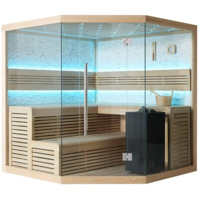 Sauna Saunakabine Ecksauna Hemlock Harvia Saunaofen 9kW Virta 200x200cm