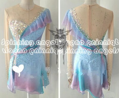 Ice Figure Skating Dress/Dance/Baton Twirling costume Custome pale blue dyeing