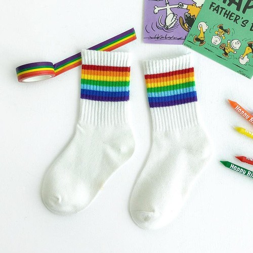 1 Pair Kids Rainbow Stripe Socks - Breathable Cotton, Spring Summer (1-8y) - Picture 23 of 29