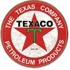 TEXACO FILLING STATION 12" ROUND METAL SIGN GAS GARAGE SIGN PETROLEUM DISTRESSED