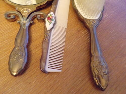 Royal Doulton Old Country Roses 3 Pc. Dresser~Mirror, Brush, Comb Vanity Set - Picture 5 of 11