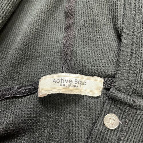 Active Basic Hoodie Sweatshirt Dress Womens Large Black Henley Neck Waffle Knit - Picture 3 of 9