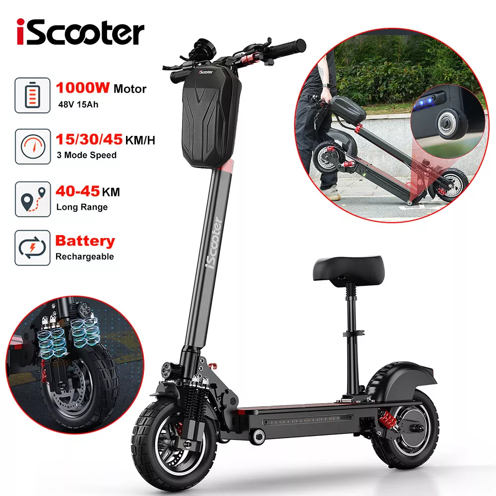 Foldable Electric Scooter 1000W 48V/15AH 45KM Long Range 10Off Road Tire  3Speed