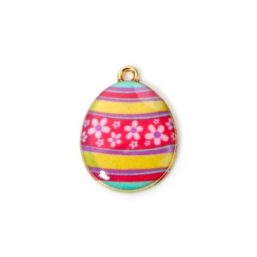 10 Pretty Floral Easter Egg Shaped Gold Plated Charm Pendants with Enamel Detail - 第 1/1 張圖片