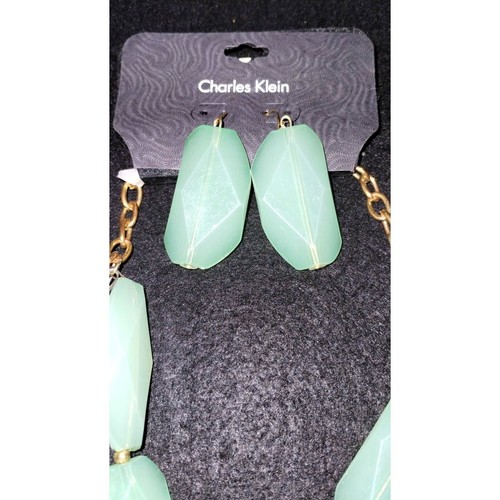 Charles Klein Mint Chunky Acrylic Beads Gold Tone Chain Necklace w/Earrings - 第 3/4 張圖片