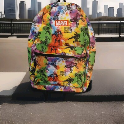 NWT Marvel Comics Super Heroes Backpack Book Bag Tie Dye laptop sleeve NEW