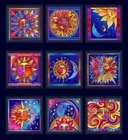Celestial Magic  Blocks Navy Gold Metallic Cotton Quilting Fabric Panel
