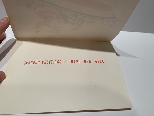 Christmas Greeting Card ART vintage Nautical Santa Speed Boat Patriotic NEW MCM - Picture 2 of 9