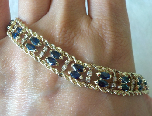 14K Yellow Gold Double Rope Sapphire Diamond Bracelet - 13.5 gms, 7.3 in, 3.78ct - Picture 12 of 15