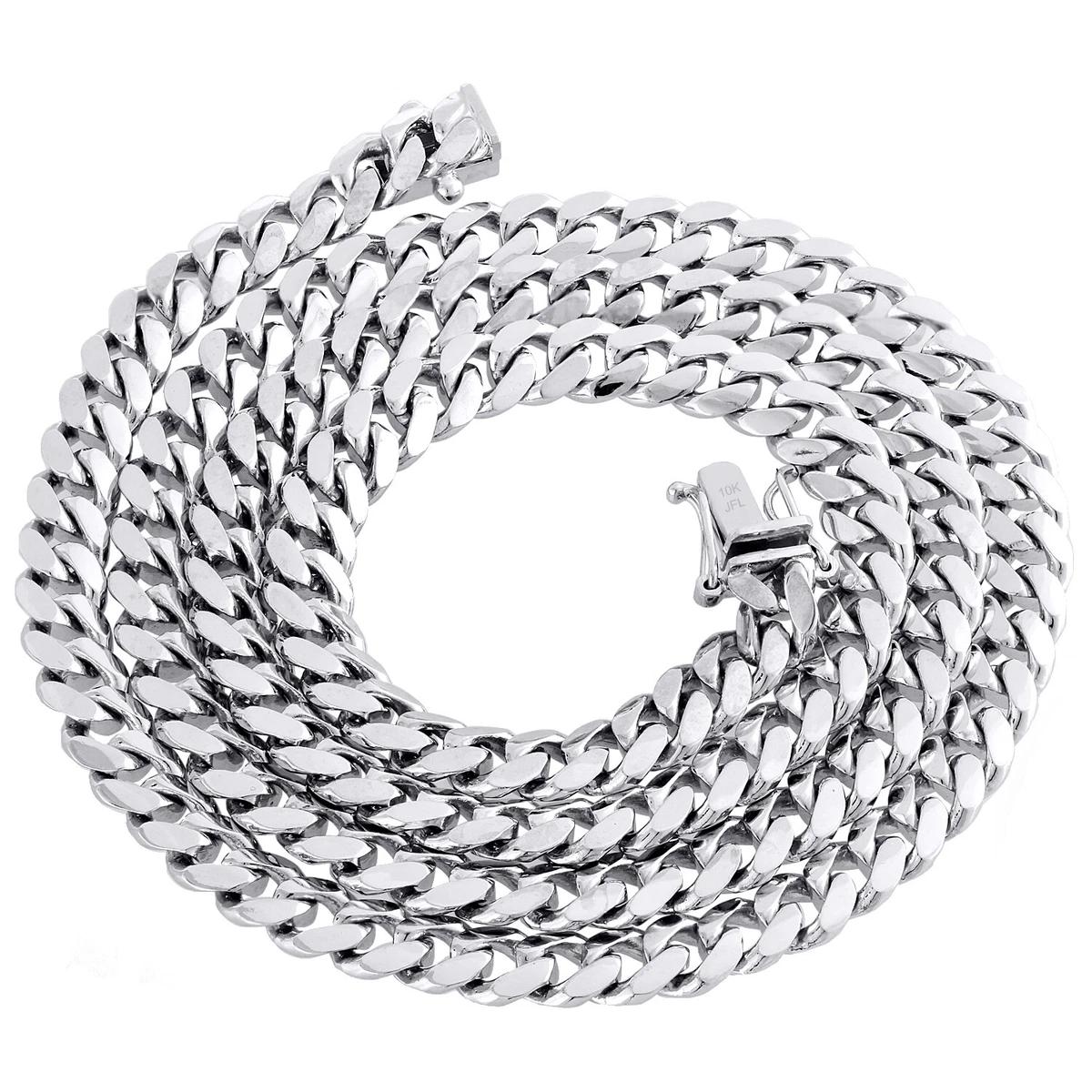 10K White Gold Solid Miami Cuban Link Chain 8mm Box Clasp Necklace 24 30 Inches