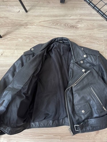Vintage 90s Black Biker Leather Jacket Men's Size S - Picture 9 of 13