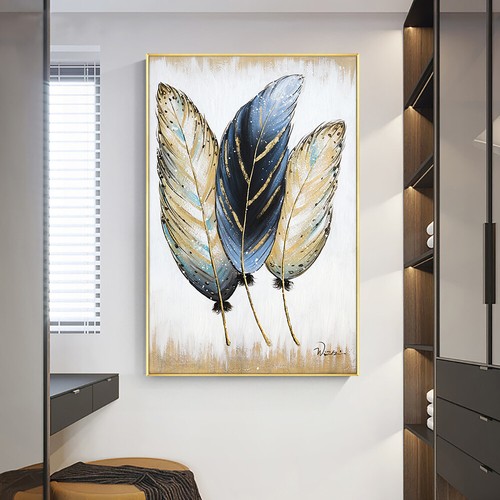 Feder Handarbeit Abstrakt Modern Wandbild Gemälde für Wohnzimmer ohne Rahmen - Bild 3 von 6