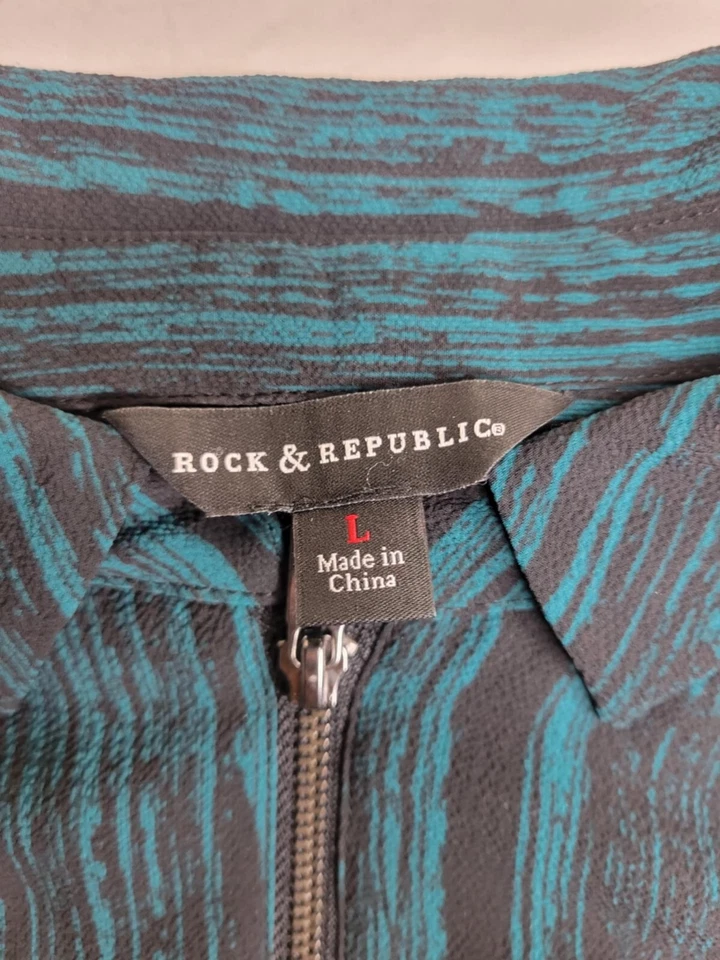 Rock & Republic Blouse Women's Size Large Striped Zipper Front Dark Academia - Image 2 of 4