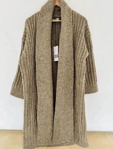 ZARA BEIGE OVERSIZED RIBBED KNIT COAT LONG CARDIGAN SIZE S RRP £70 - Picture 8 of 8