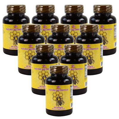 10 x Bottles Natural Brazil Bee Propolis 500 mg 60 Softgels