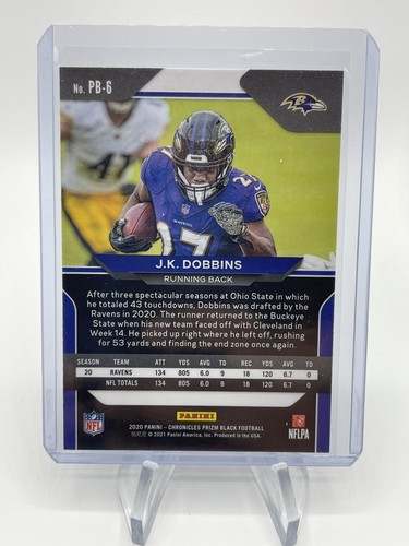 Tarjeta de novato Prizm Black JK Dobbins 2020 radiocontrol #pb-6 Baltimore Ravens Chronicles 🙂 - Imagen 2 de 2