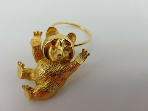 Scarf Clip Gold Tone Bear Panda - Picture 6 of 10