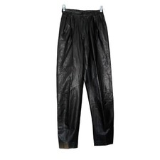 Vintage 80's Vakko New York Black Leather Wide Leg High Waist Lined Pants 4