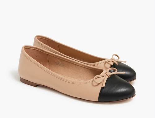 J. Crew Factory Nude Black Cap Toe Bow Ballet Flat Women's Size 9.5 BT268