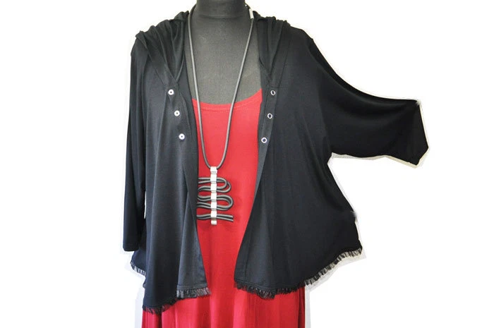 Lagenlook Jersey-Glocken-Jersey-Jacke KAPUZE Rüschen 48,50,52,54,XL,XXL,XXXL - Bild 3 von 4