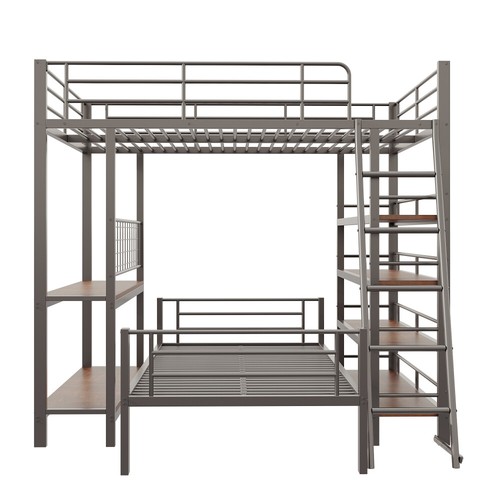Metallrahmen Etagenbett Hochbett 140x200, Multifunktionsbett Mit Stauraumfächern - Bild 16 von 19
