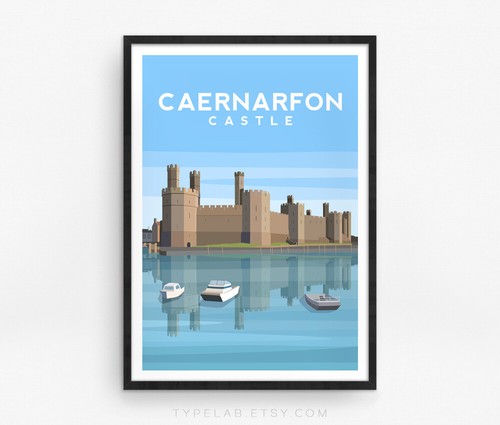 Caernarfon Castle Art Print, North Wales Travel Poster, Original Illustration - Picture 3 of 6