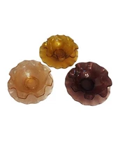 Vintage Colony Waffle Glass Ruffle Bowl Plate Set of  6 Pc Pink Marigold Plum 